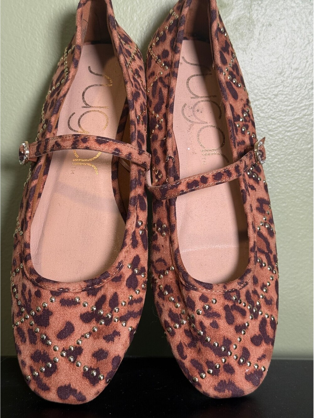 Sugar Shoes Leopard Print Studded Mary Jane Ballet Flats Size 10